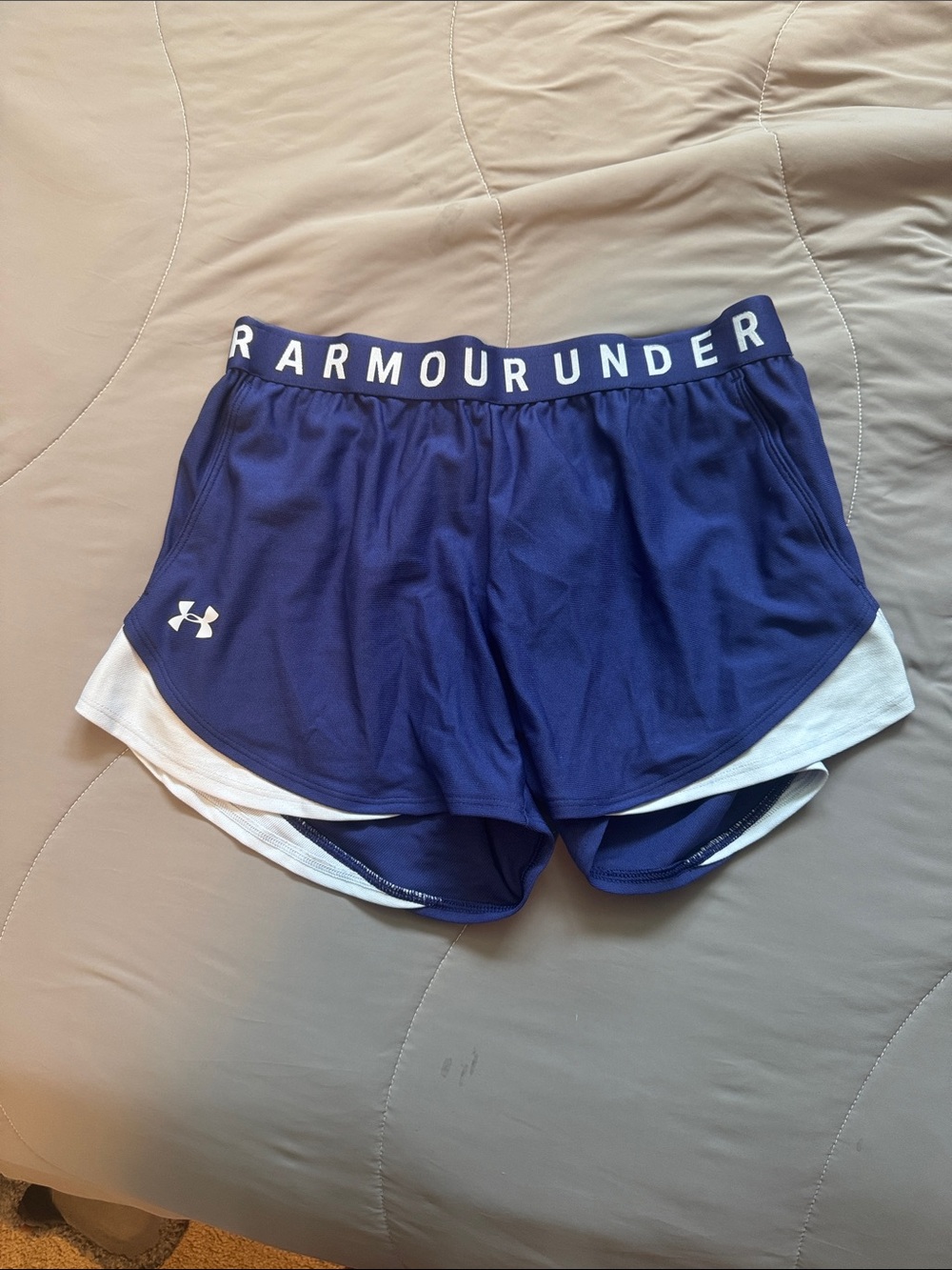 Under Armour Women's Navy Blue Double-Layer Athletic Shorts with White Liner